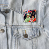 HM Queen Elizabeth-Duke of Edinburgh Vierkante Button 5,1 Cm (In situ)