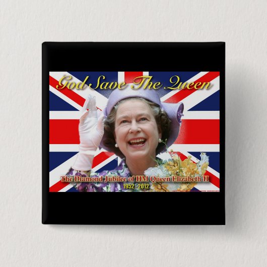 HM Queen Elizabeth II Diamond Jubilee Vierkante Button 5,1 Cm (Voorkant)