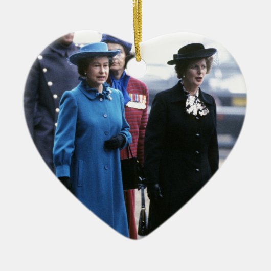 HM Queen Elizabeth II-Margaret Thatcher Keramisch Ornament (Voorkant)