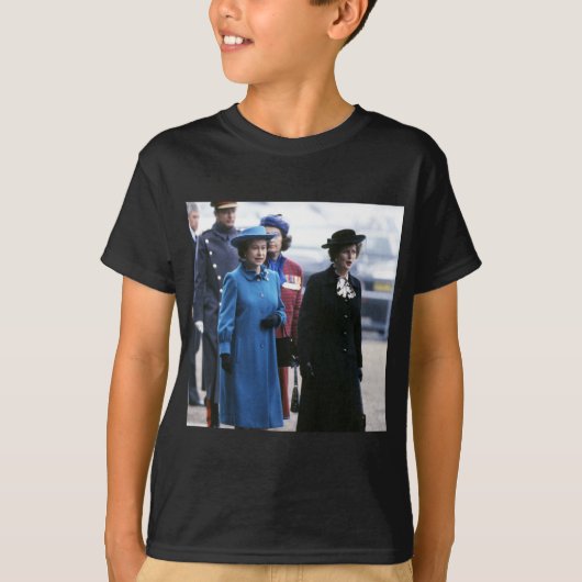 HM Queen Elizabeth II-Margaret Thatcher T-shirt (Voorkant)