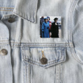 HM Queen Elizabeth II-Margaret Thatcher Vierkante Button 5,1 Cm (In situ)