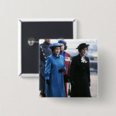 HM Queen Elizabeth II-Margaret Thatcher Vierkante Button 5,1 Cm (Voorkant /achterkant)