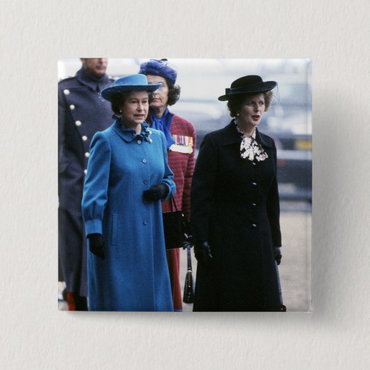 HM Queen Elizabeth II-Margaret Thatcher Vierkante Button 5,1 Cm (Voorkant)