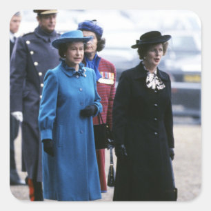 HM Queen Elizabeth II-Margaret Thatcher Vierkante Sticker