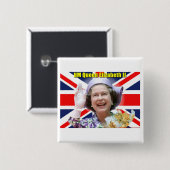 HM Queen Elizabeth II Vierkante Button 5,1 Cm (Voorkant /achterkant)