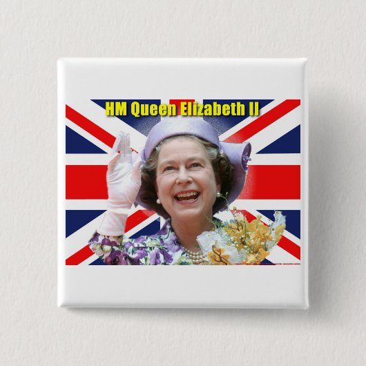 HM Queen Elizabeth II Vierkante Button 5,1 Cm (Voorkant)