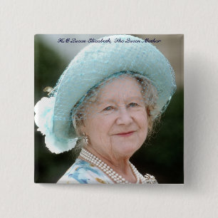 HM Queen Elizabeth, The Queen Moeder Berlin 1987 Vierkante Button 5,1 Cm