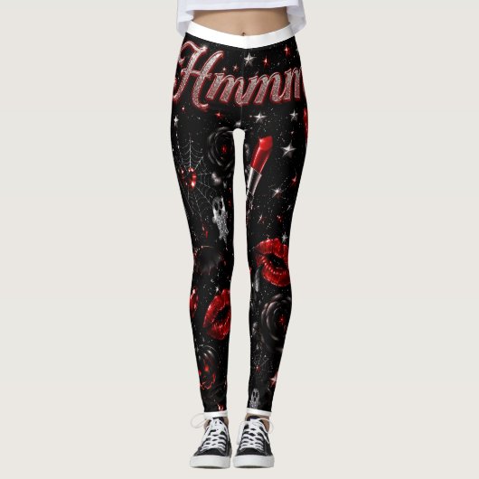 Hmmm Red Lipstick Gothic Glam Halloween Leggings (Voorkant)