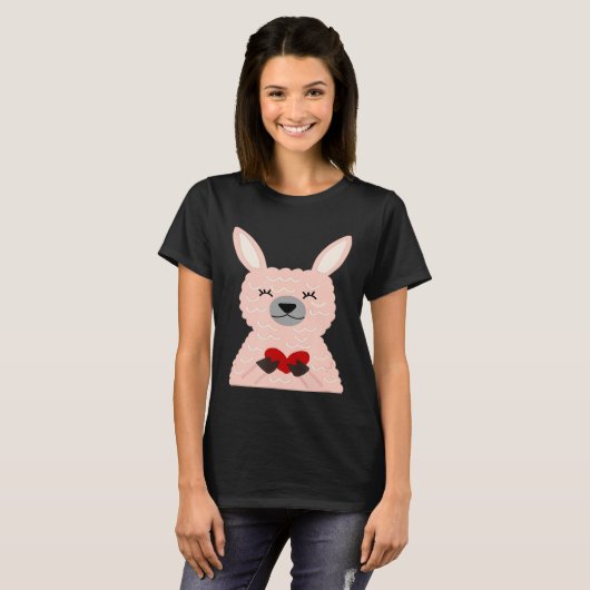 HMRDesigns Schattigee Roze Llama Holding Heart T-shirt (Voorkant volledig)