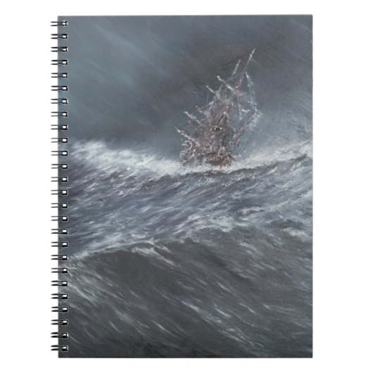HMS Beagle in een storm voor Kaaphorn Notitieboek (Voorkant)