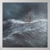 HMS Beagle in een storm voor Kaaphorn Poster (Voorkant)