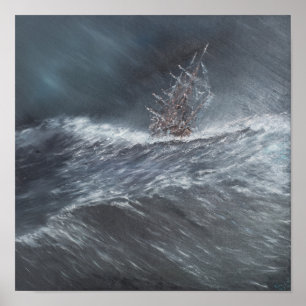 HMS Beagle in een storm voor Kaaphorn Poster