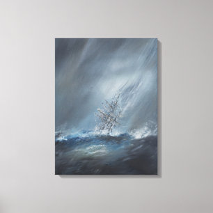 HMS Beagle in Storm voor de kust van Kaapverdië,  Canvas Afdruk