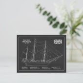 HMS Beagle Tall Ship - Blauwdruk van het schip Briefkaart (Staand voorkant)