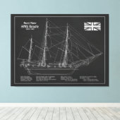 HMS Beagle Tall Ship - Blauwdruk van het schip Canvas Afdruk (Insitu (Houten vloer))