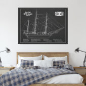 HMS Beagle Tall Ship - Blauwdruk van het schip Canvas Afdruk (Insitu (Slaapkamer))