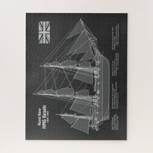 HMS Beagle Tall Ship - Blauwdruk van het schip Legpuzzel (Verticaal)