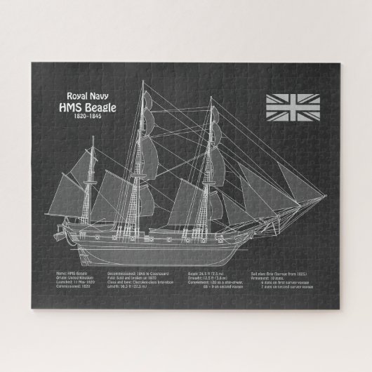 HMS Beagle Tall Ship - Blauwdruk van het schip Legpuzzel (Horizontaal)