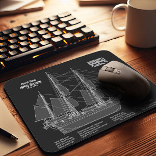 HMS Beagle Tall Ship - Blauwdruk van het schip Muismat