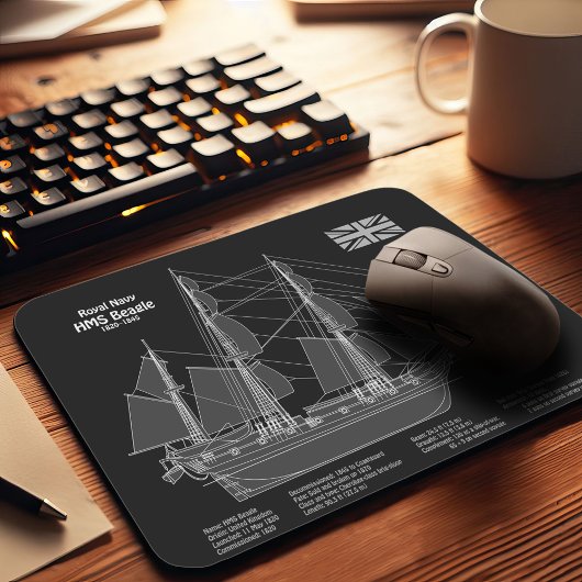 HMS Beagle Tall Ship - Blauwdruk van het schip Muismat