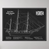 HMS Beagle Tall Ship - Blauwdruk van het schip Poster (Voorkant)