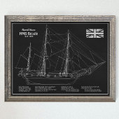 HMS Beagle Tall Ship - Blauwdruk van het schip Poster