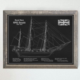 HMS Beagle Tall Ship - Blauwdruk van het schip Poster