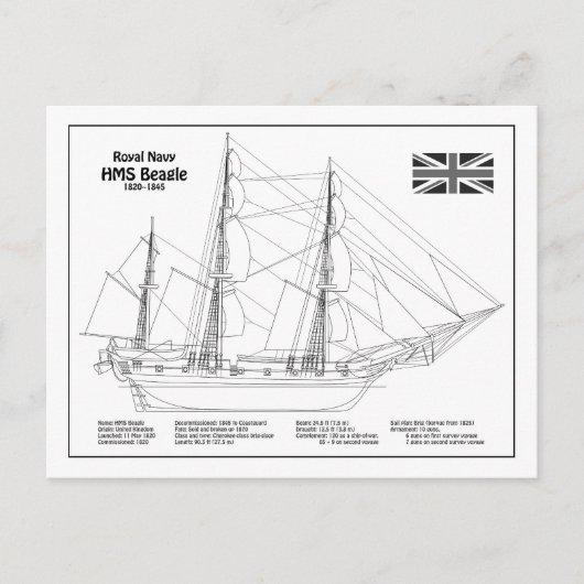 HMS Beagle Tall Ship - Blauwdruk voor schepen Briefkaart (Voorkant)