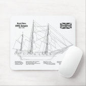 HMS Beagle Tall Ship - Blauwdruk voor schepen Muismat (Met muis)