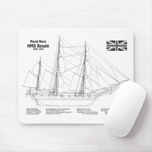 HMS Beagle Tall Ship - Blauwdruk voor schepen Muismat (Met muis)