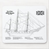 HMS Beagle Tall Ship - Blauwdruk voor schepen Muismat (Voorkant)