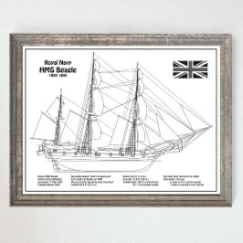 HMS Beagle Tall Ship - Blauwdruk voor schepen Poster