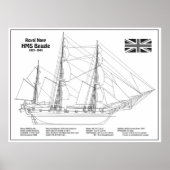 HMS Beagle Tall Ship - Blauwdruk voor schepen Poster (Voorkant)