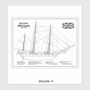 HMS Beagle Tall Ship - Blauwdruk voor schepen Sticker