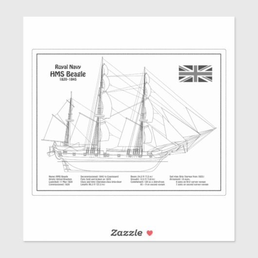 HMS Beagle Tall Ship - Blauwdruk voor schepen Sticker (Vel)