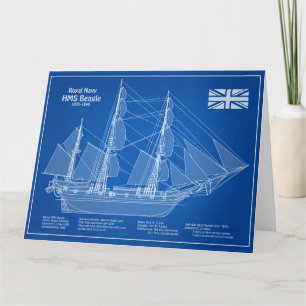 HMS Beagle Tall Ship - Scheepsblauwdruk ABD Bedankkaart