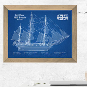 HMS Beagle Tall Ship - Scheepsblauwdruk ABD Foto Afdruk