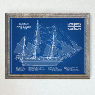 HMS Beagle Tall Ship - Scheepsblauwdruk ABD Poster
