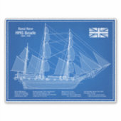 HMS Beagle Tall Ship - Scheepsblauwdruk ABD Sticker (Voorkant)
