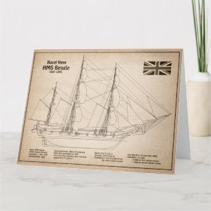 HMS Beagle Tall Ship - Scheepsblauwdruk SD Bedankkaart