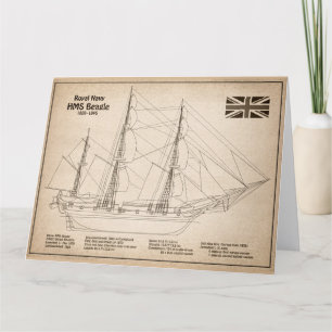 HMS Beagle Tall Ship - Scheepsblauwdruk SD Bedankkaart
