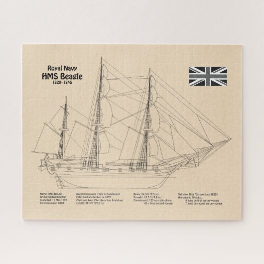 HMS Beagle Tall Ship - Scheepsblauwdruk SD Legpuzzel (Horizontaal)