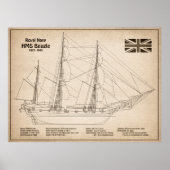 HMS Beagle Tall Ship - Scheepsblauwdruk SD Poster (Voorkant)
