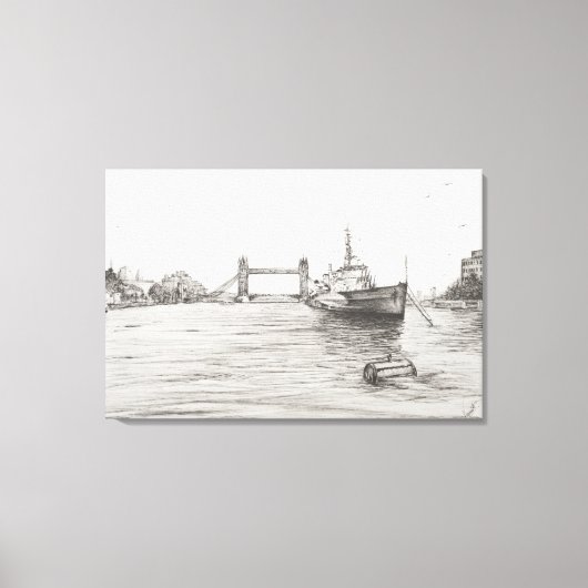 HMS Belfast op de Thames London.2006 Canvas Afdruk (Voorkant)