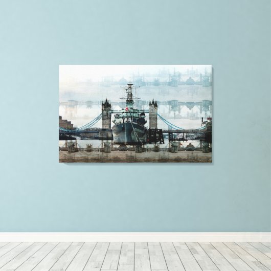 HMS Belfast op de Theems Canvas Afdruk (Insitu (Houten vloer))