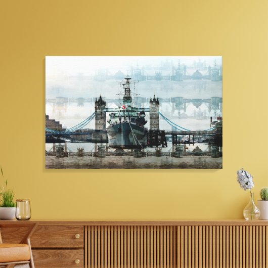 HMS Belfast op de Theems Canvas Afdruk (Insitu (Woonkamer))