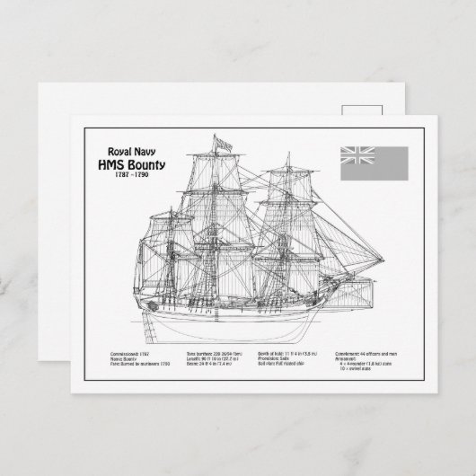 HMS Bounty - Blauwdrukplannen voor schepen BD Briefkaart (Voorkant / Achterkant)