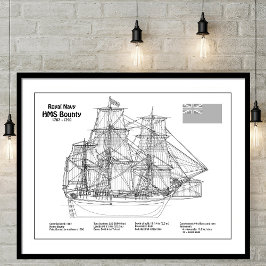 HMS Bounty - Blauwdrukplannen voor schepen BD Poster