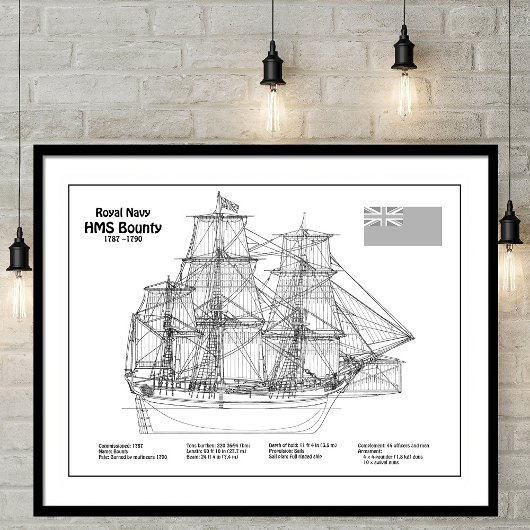 HMS Bounty - Blauwdrukplannen voor schepen BD Poster