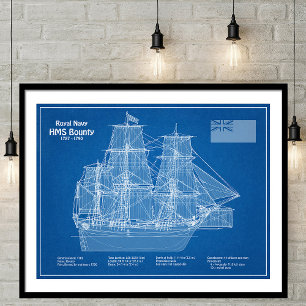 HMS Bounty - Schip Blauwdruk Plannen ABD Foto Afdruk